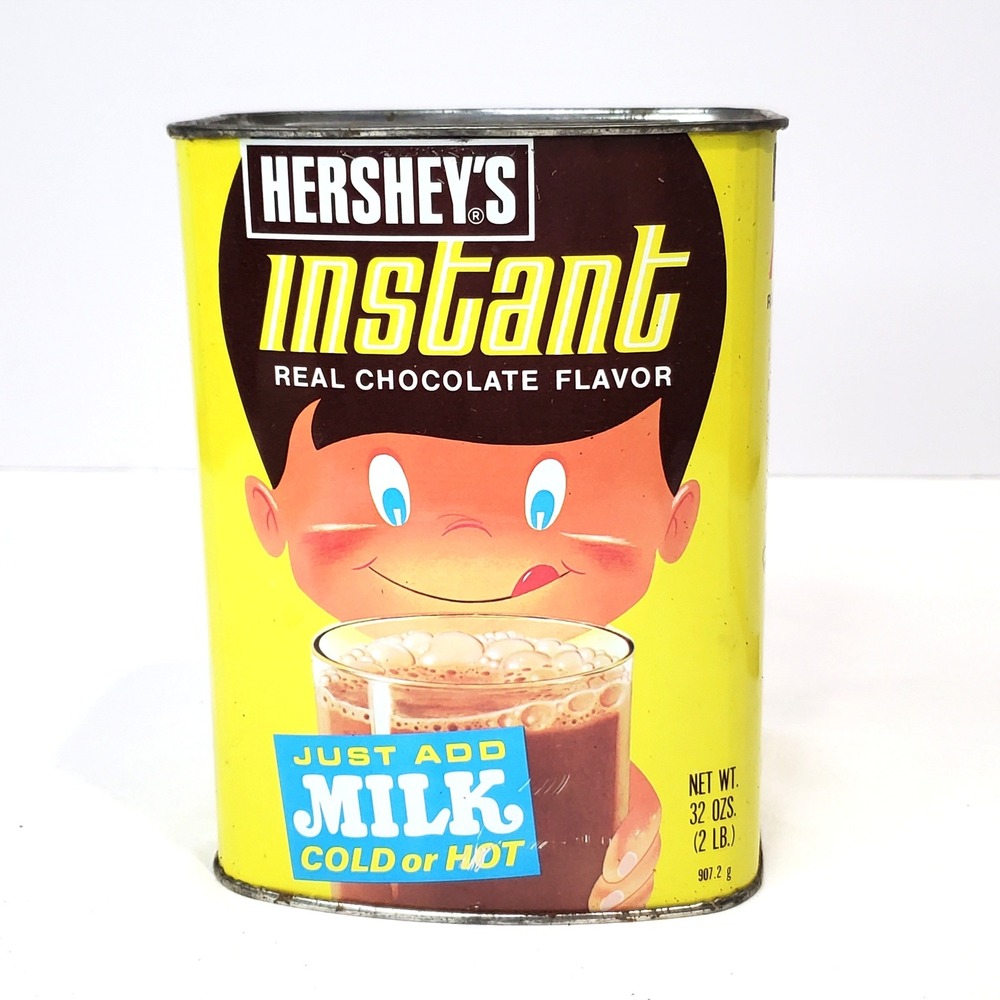 Vintage Hershey's Instant Chocolate Flavor Tin 32oz Collector Tin Yellow